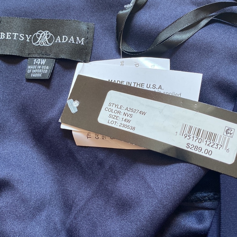BETSY & ADAM Plus Beaded Flutter Sleeve V-Neck Ruffled Slit Gown in Navy/Silver - Picture 5 of 5